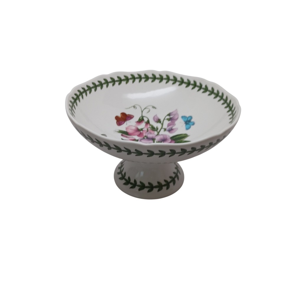 Portmeirion Botanic Garden Sweet Pea Footed Candy Dish Bowl 6.25"‎ Scalloped Rim